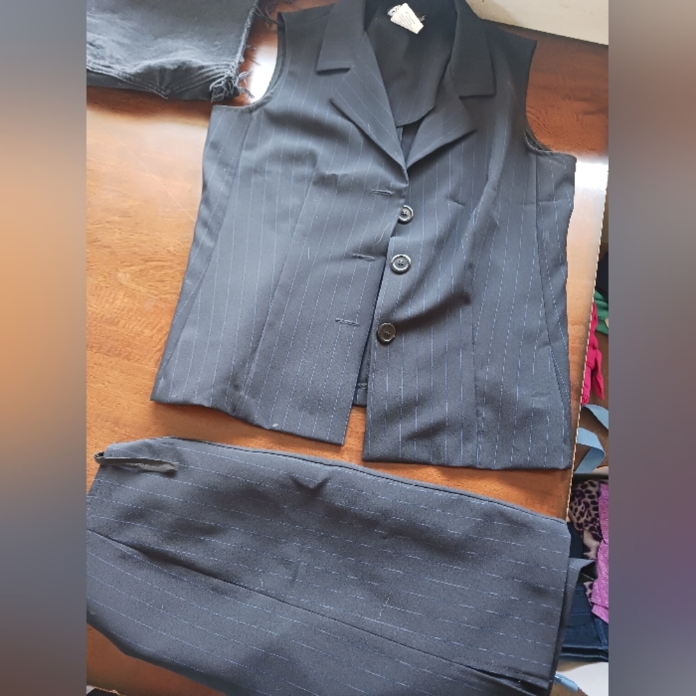 Pin stripe vest/skirt suit